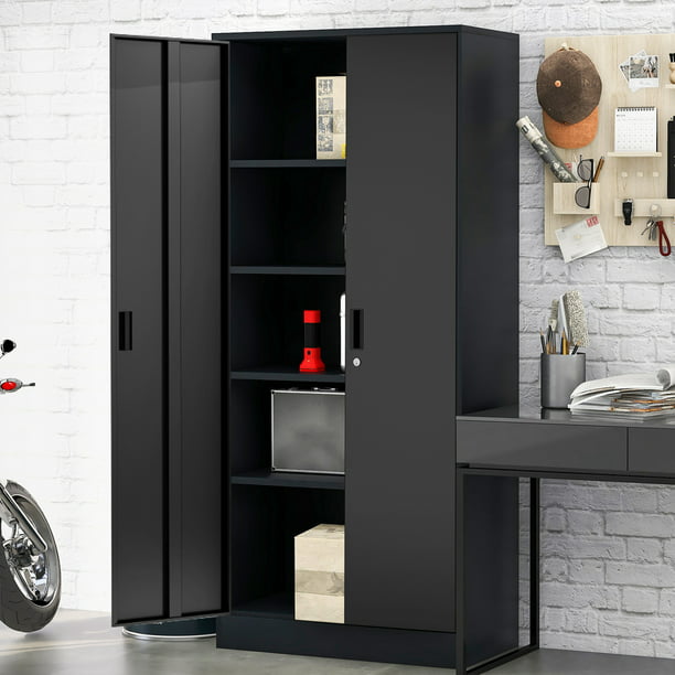 Tall Garage File Storage Metal Cabinet, Tall Metal Storage Cabinet With Doors And Shelves