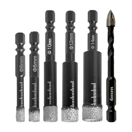 

BUYISI Tile Drill Set 6/8/10/12/14mm Diamond Drill with 1PCS 6 mm Carbide Drill