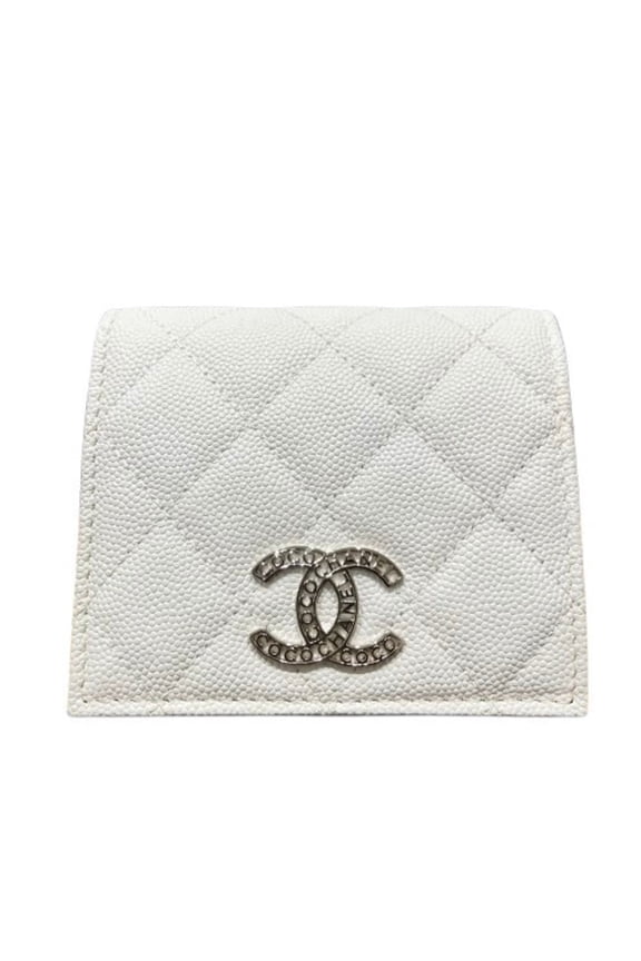 Pre-Owned CHANEL Chanel folding wallet, caviar leather, white, matelass, compact wallet