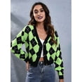thumbnail image 4 of Women'S Knit Cardigan Sweaters Long Sleeve Argyle Open Front Button Down V Neck Cropped Coats Casual Trendy Tops, 4 of 8