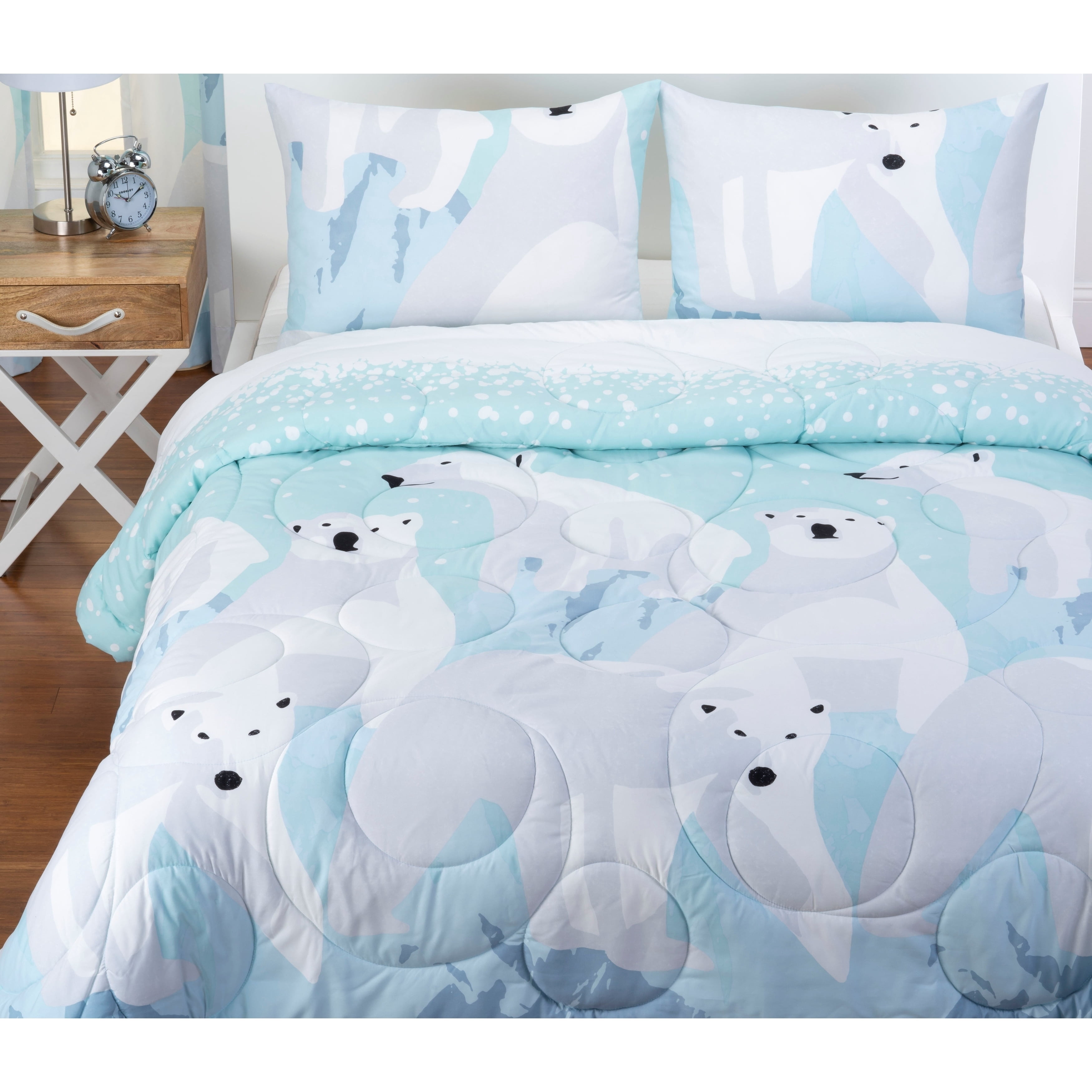 Crayola  White Bear Reversible Comforter Set in Blue Twin 2 Piece