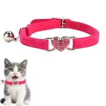 GASTROPOD Puppy Collar,PU Flocking Adjustable Heart Rhinestone Bell,Rose Red