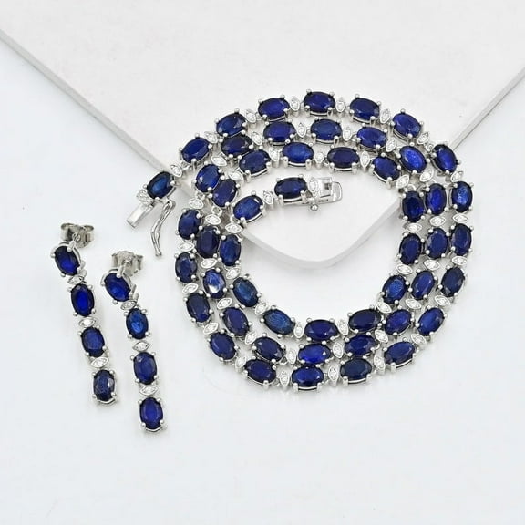 925 Sterling Silver Sapphire tennis Necklace, , Tennis Necklace, Blue Stone Necklace, September Birthstone, Women Necklace, Gift For Her