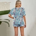 thumbnail image 2 of Lu's Chic Women's Soft Shirt Puff Sleeve Blouse Short Sleeve Floral Printed Tops Cute Ruffle Fashion Boat Neck Tshirt Green Large, 2 of 4