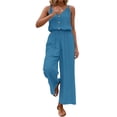 thumbnail image 2 of Tqcoqu Womens Jumpsuit Trendy Summer Casual Wide Leg Pants Sleeveless V Neck Elegant One Piece Outfit,Blue,Women's S-XXL, 2 of 5
