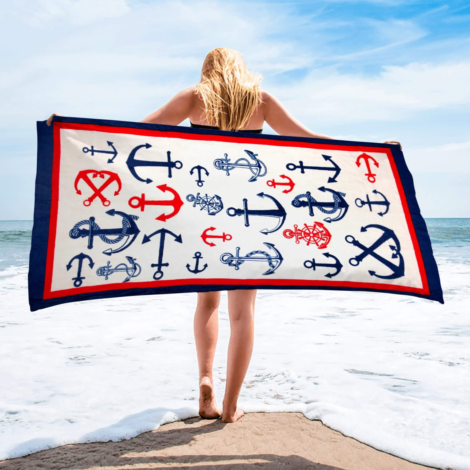 American Flag Beach Towel 100% Cotton Large Soft Bath Towel by Hencely 