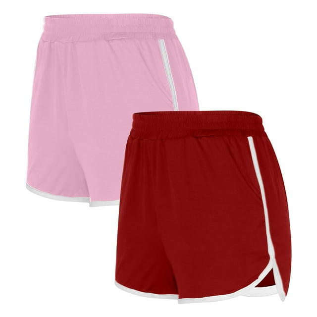 Timegard Shorts pour Femmes 2 Pcs Shorts d'Été Décontractés de Plage Shorts d'Entraînement Taille Élastique Shorts Confortables avec Poches