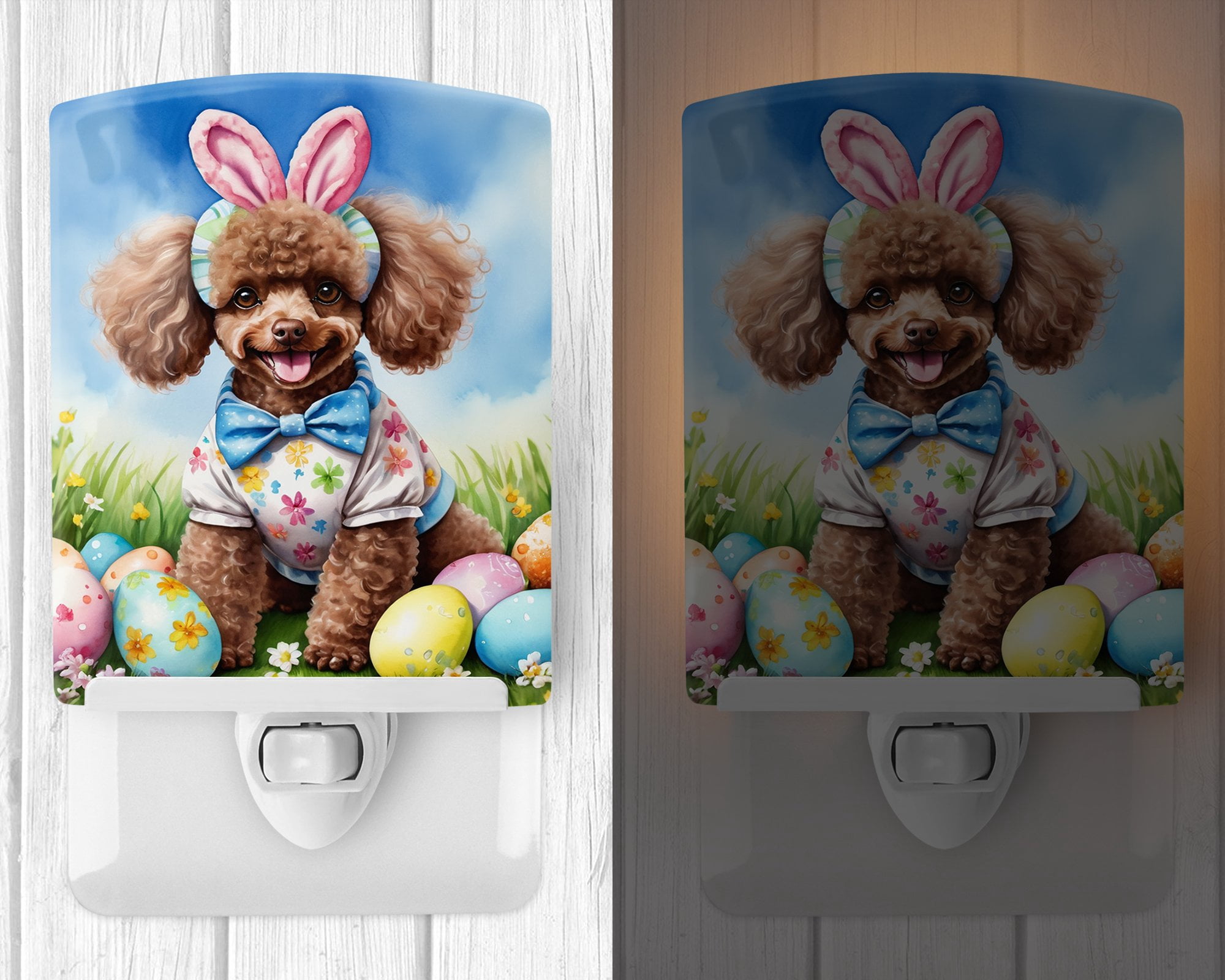 Chocolate Poodle Easter Egg Hunt Ceramic Night Light 4 in x 6 in
