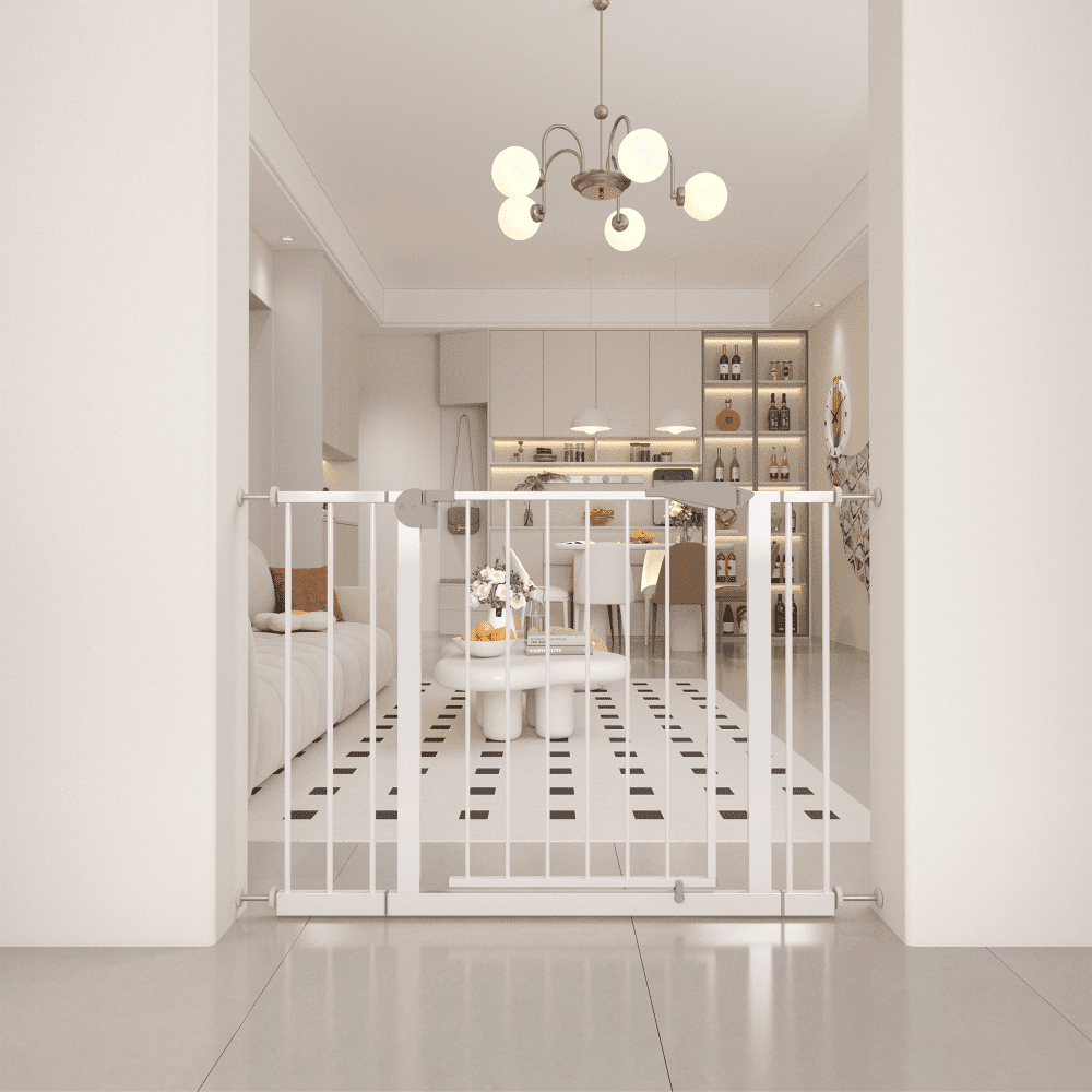 29.5-45.3" Wide Baby Gate for Stairs, Dog Gate Indoor for Doorways, No Drilling Pressure Mounted Pet Gates for Kids, Easy Walk Through,Safety Gate Door for Child and Pets