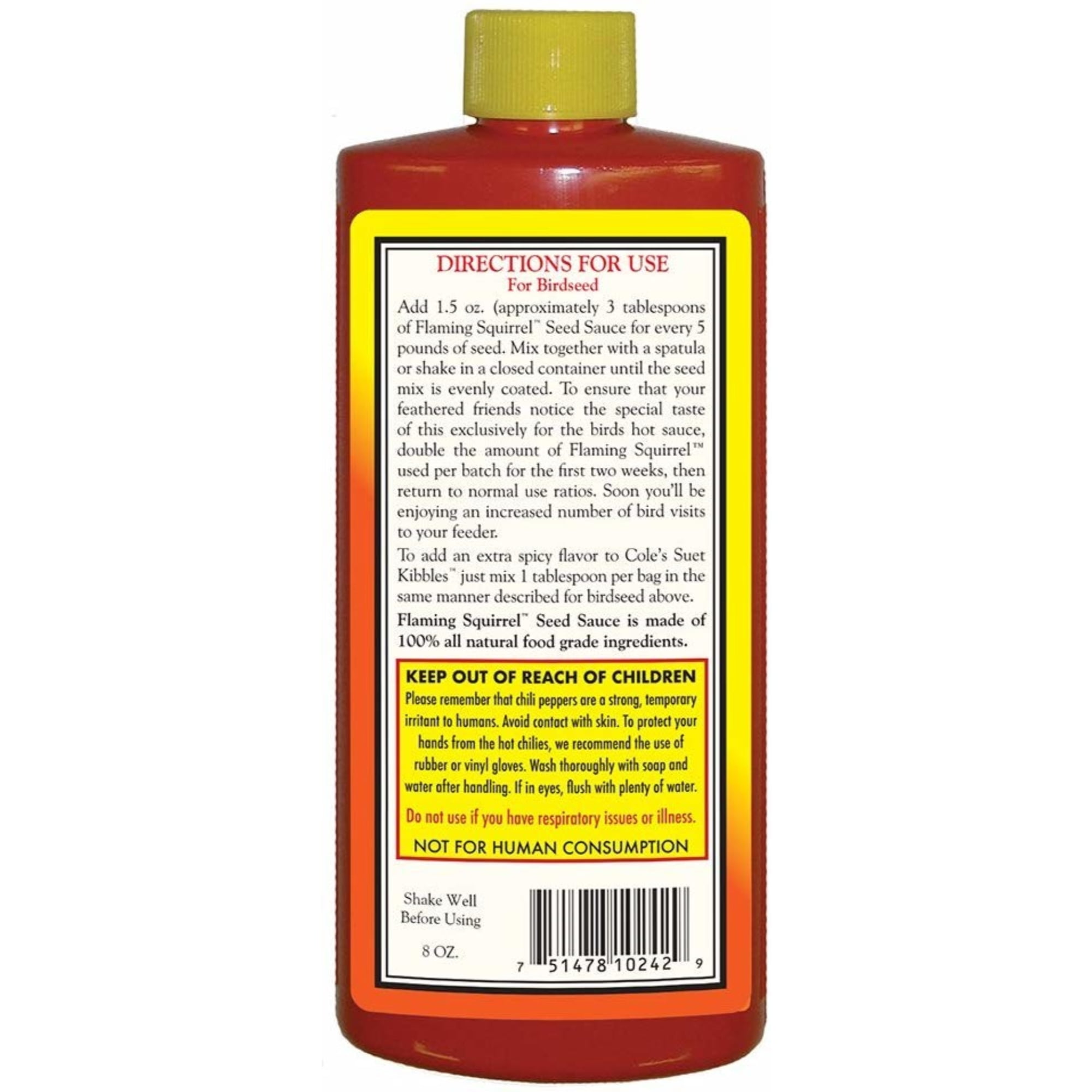 Cole's Wild Bird Feed Flaming Squirrel Seed Sauce, 8 oz. Bottle (4 Pack)