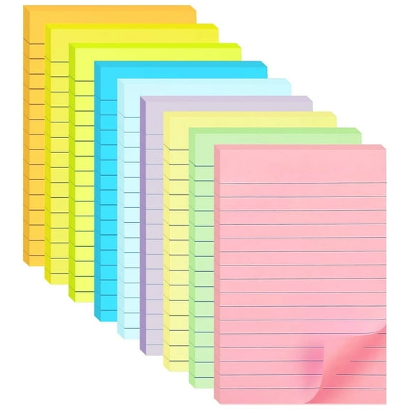 Style-Carry 9 Pads 450 Sheets Lined Sticky Notes 4x6, Colorful Large Sticky Notepads, Self-Adhesive Ruled Memo Post, for Home Office Supplies