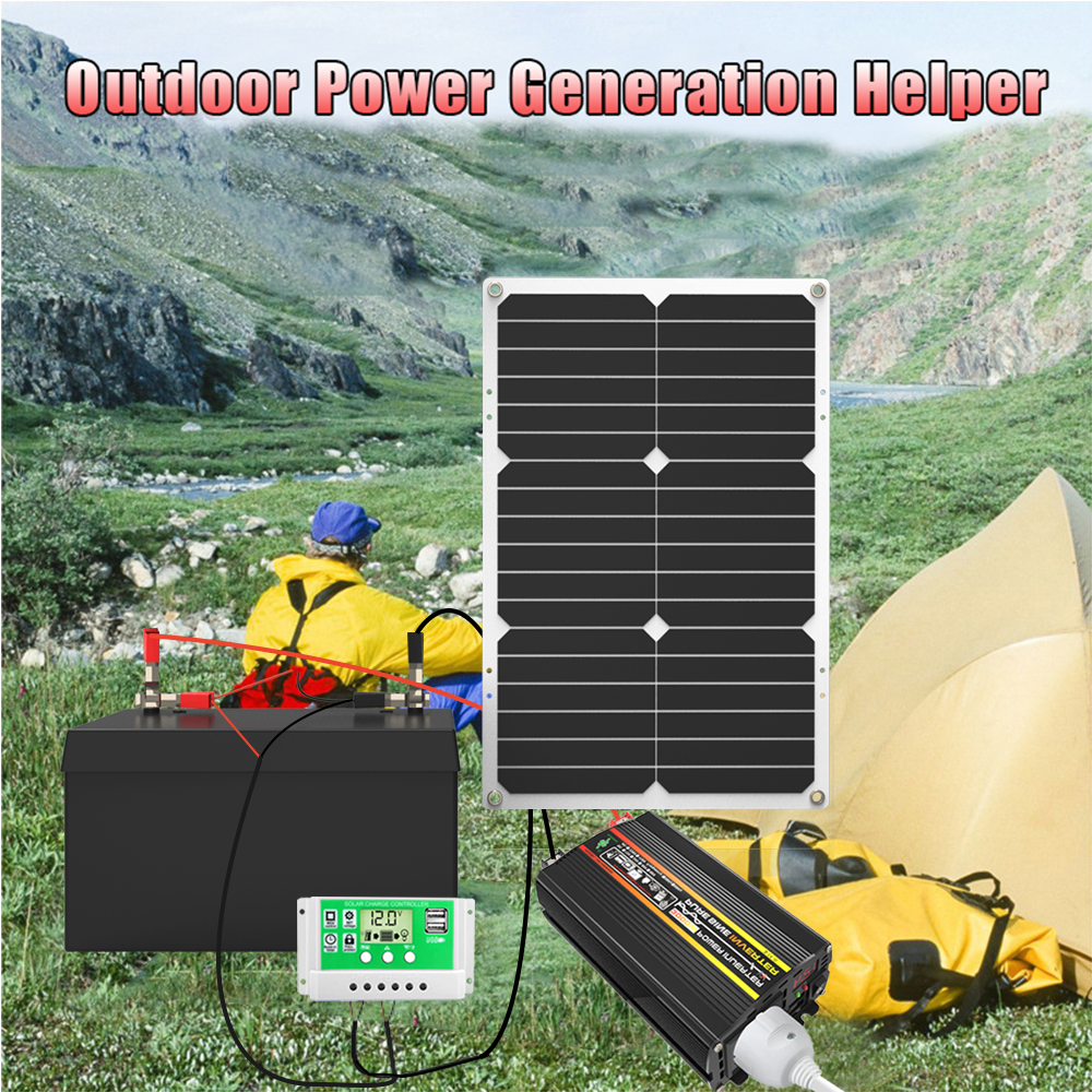220V Solar Panel Kit Complete Solar Power Generator Home Grid SystemSolar Suit Portable 1pc 100W18V Foldable Solar Panel Waterproof + 1pc 50A Solar Controller + 1pc 80W Solar Inverter DC12V to AC110