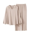thumbnail image 1 of Jindong Pyjama pour Femmes Ensemble Dames Pyjama en Pur Coton Teint en Fil avec Manches de Neuf Minutes et Cardigan Ensemble de Robe de Maison Tout Coton Tenue d'Intérieur pour Femmes, 1 of 3
