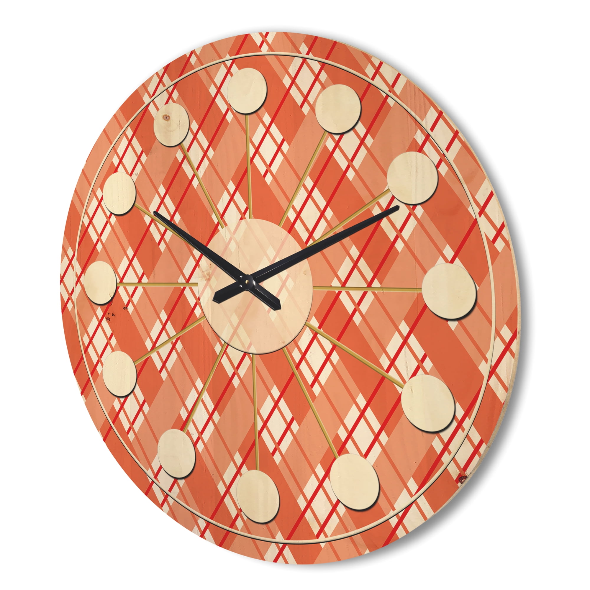 Designart 'Checkered Retro Pattern I' Mid-Century Modern Wood Wall Clock