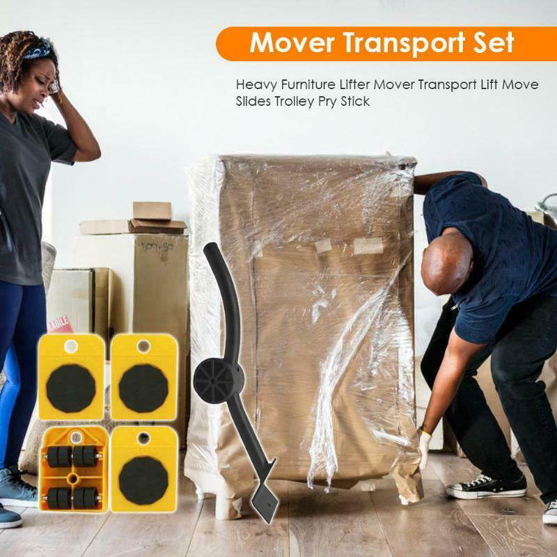 Heavy Furniture Lifter Mover Transport Lift Move Slides Trolley Pry Stick Set 