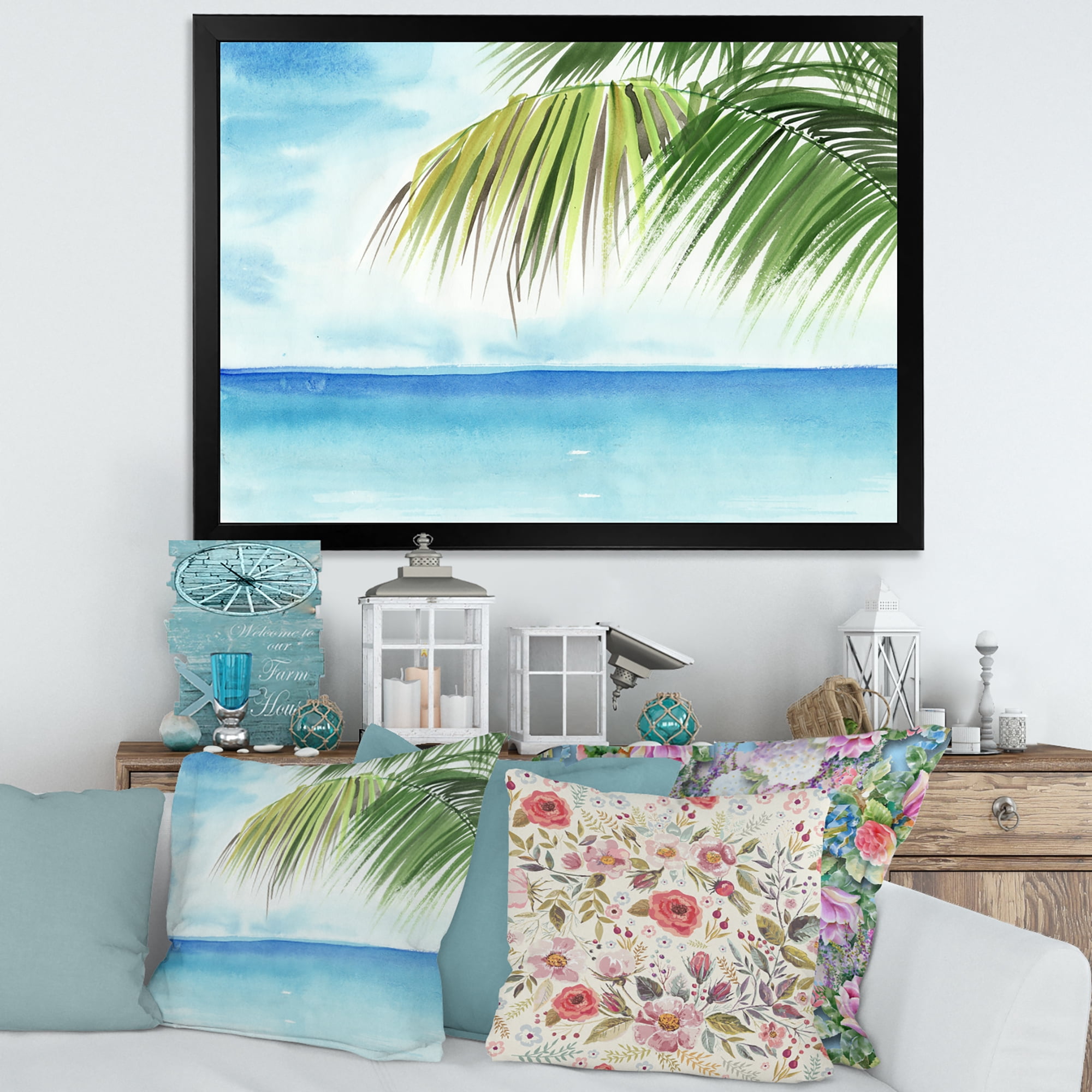 Designart 'Palm Beach Resort At Sunrise III' Nautical & Coastal Framed Art Print