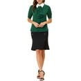 thumbnail image 2 of INSPIRE CHIC Women's Contrast Collar Tie Ruffle Front Button Short Sleeve Work Shirt M Dark Green, 2 of 5