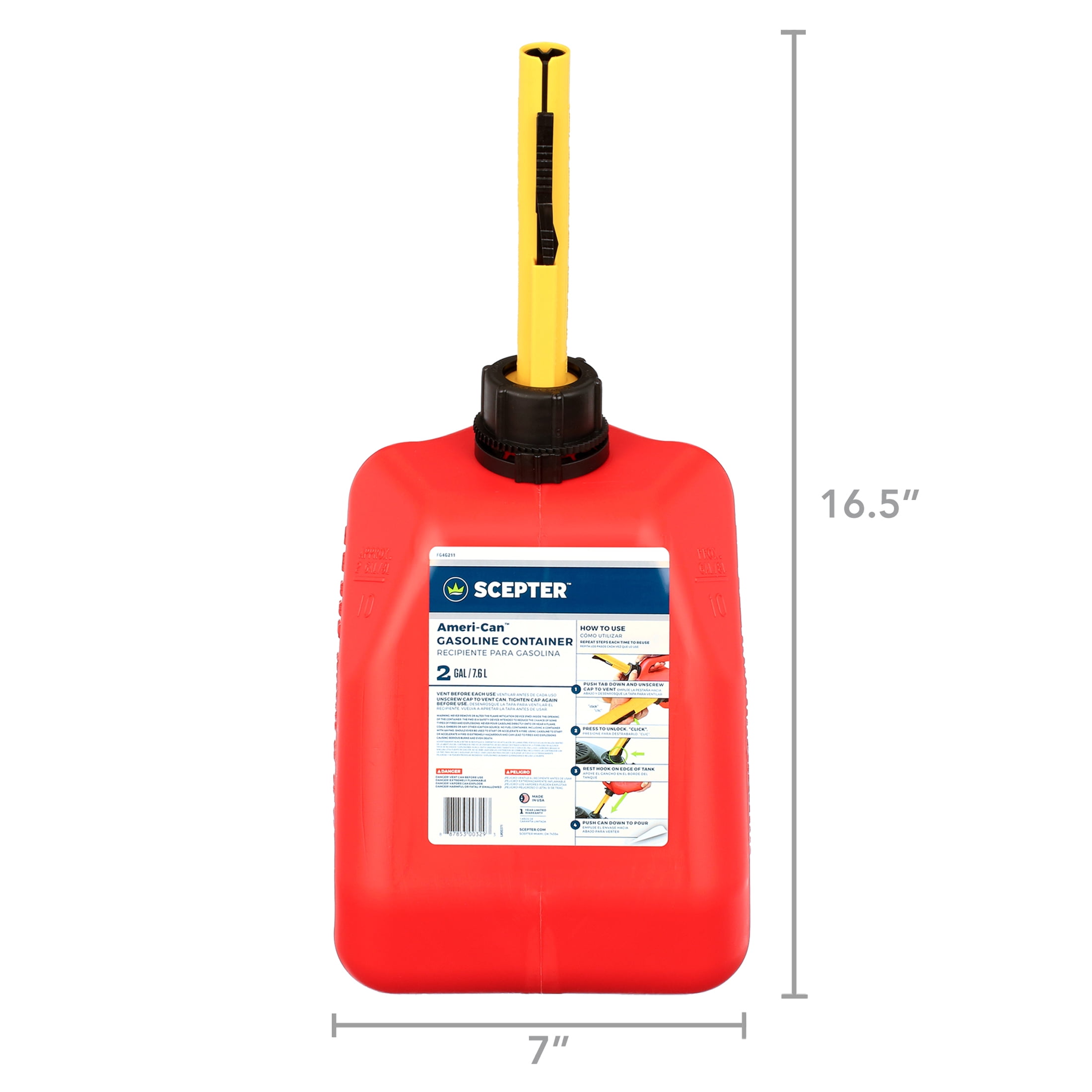 Scepter Ameri-Can 2 Gallon Gas Can, FG4G211, Red - Walmart.com