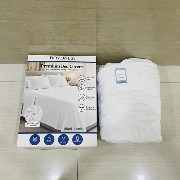 DOVONEST fitted sheets,White Bed Covers – Soft Breathable Lightweight Bedding Cover, Smooth Comfortable Bedspread for Bedroom, Durable Easy-Care Bed Cover for Everyday Use