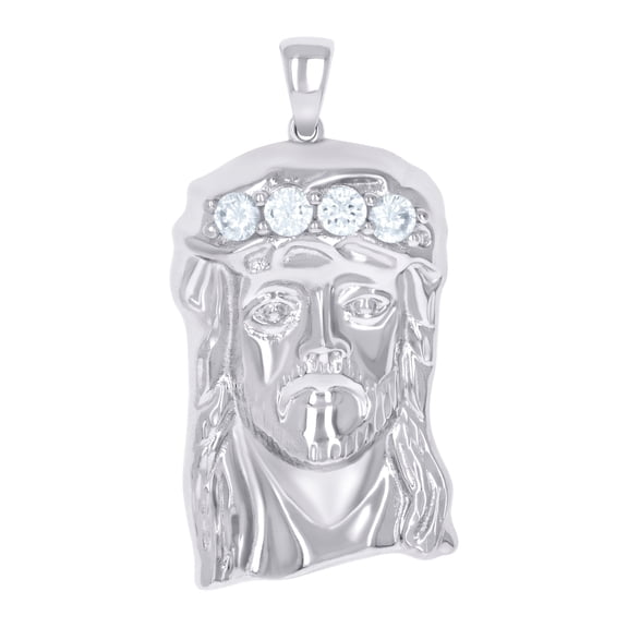 925 Sterling Silver Mens Cubic Zirconia Jesus Religious Charm Pendant 50.1x23.3mm Wide Necklace for Men