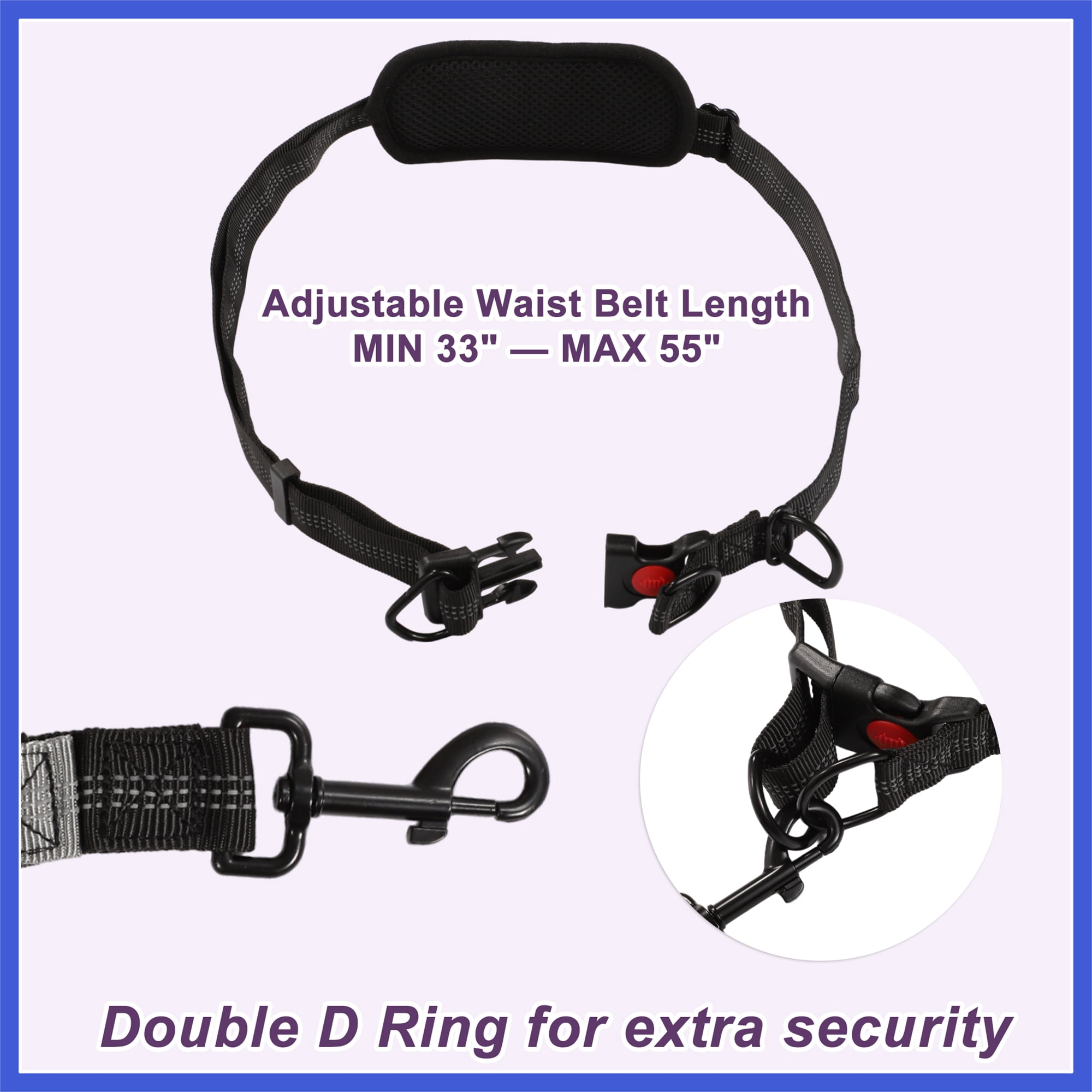 Vocoste Hands Free Dog Leash No Pull Bungee for Two Large Dog Up 330 Ib 6.6-7.6FT Black Gray