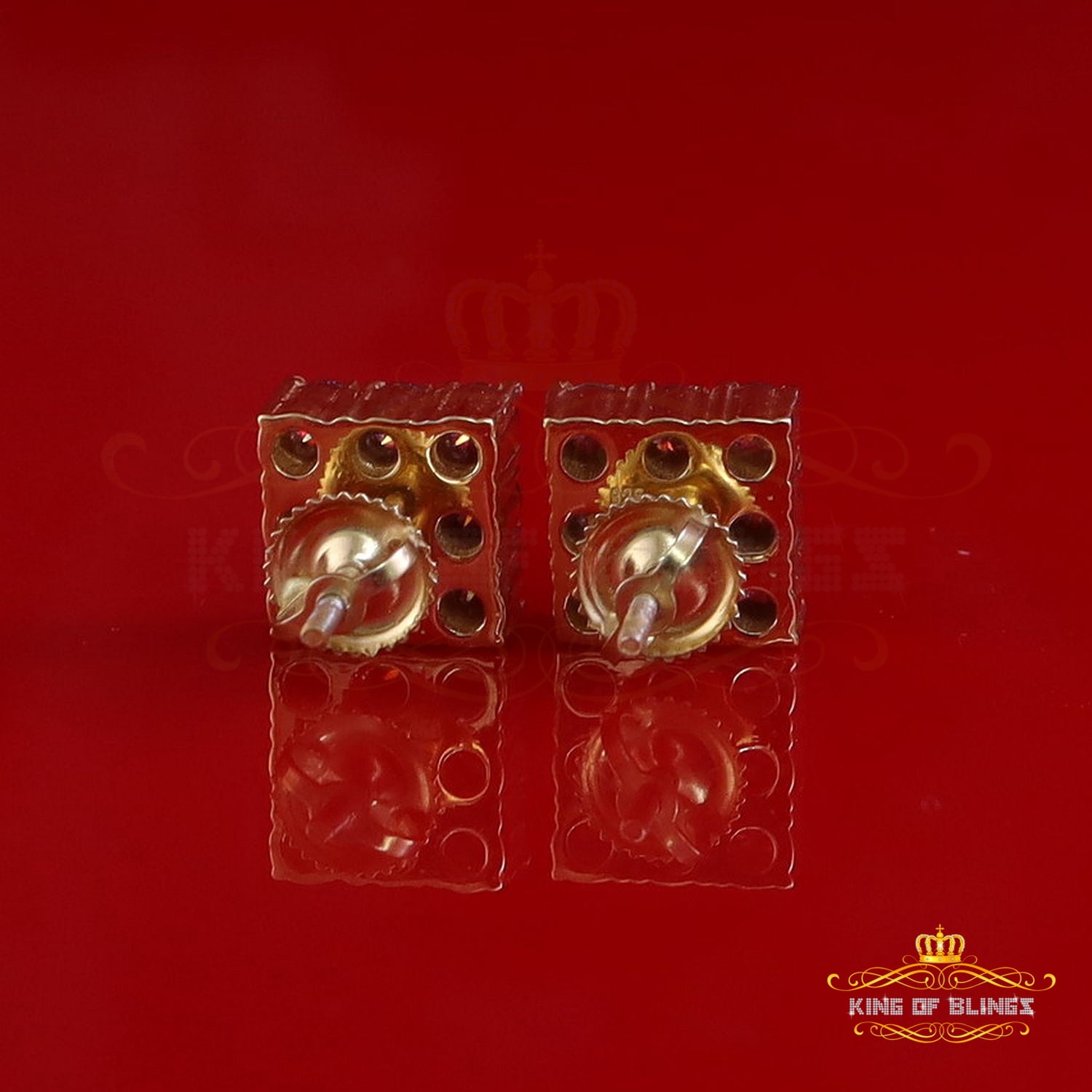 King of Bling's 925 Silver Yellow 2.25ct VVS D Pink Moissanite Men/Women's Square Stud Earrings