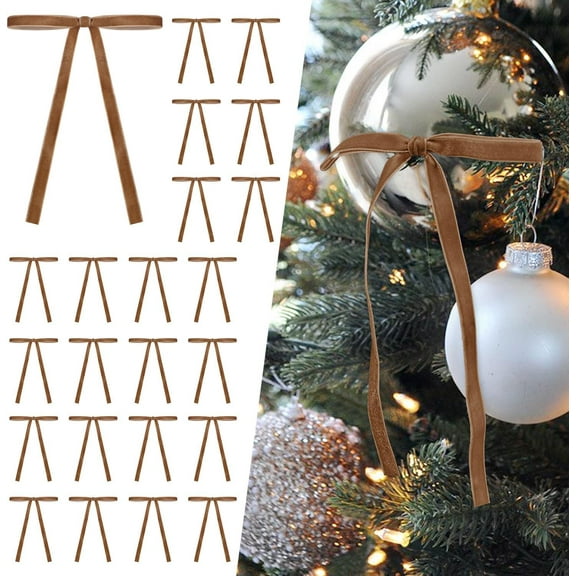 24Pcs Velvet Christmas Bows 5 x 7 Inch Decorative Skinny Ribbon Bows for Xmas Tree, Wreath, Gift Wrapping, Wedding & Home Decor