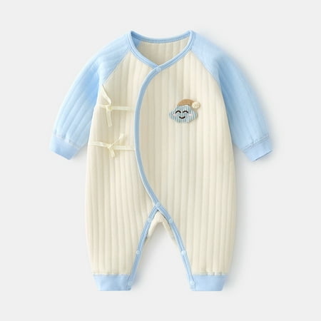 

Newborn Baby Warm Jumpsuit Baby Autumn And Winter Warm Padded Climbing Suit Newborn Kungfu Boneless Ha Clothes blue 66cm