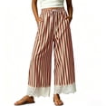 thumbnail image 2 of VBVC Women's Striped Drawstring Wide Leg Pants , Casual Summer Beach Trousers For Women , Ladies' Lace Trim Hem Loose Pants with Pockets, Red , S-3XL, 2 of 10