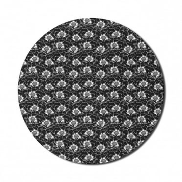 Floral Mouse Pad for Computers, Repeating Monochrome Tree Peony Flower Classical Illustration, Round Non-Slip Thick Rubber Modern Gaming Mousepad, 8" Round, Charcoal Grey Multicolor, by Ambesonne