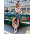 thumbnail image 4 of Womens Jean Shorts for Denim Casual Summer Mid Waist Frayed Stretchy Ripped Middle Blue M, 4 of 8
