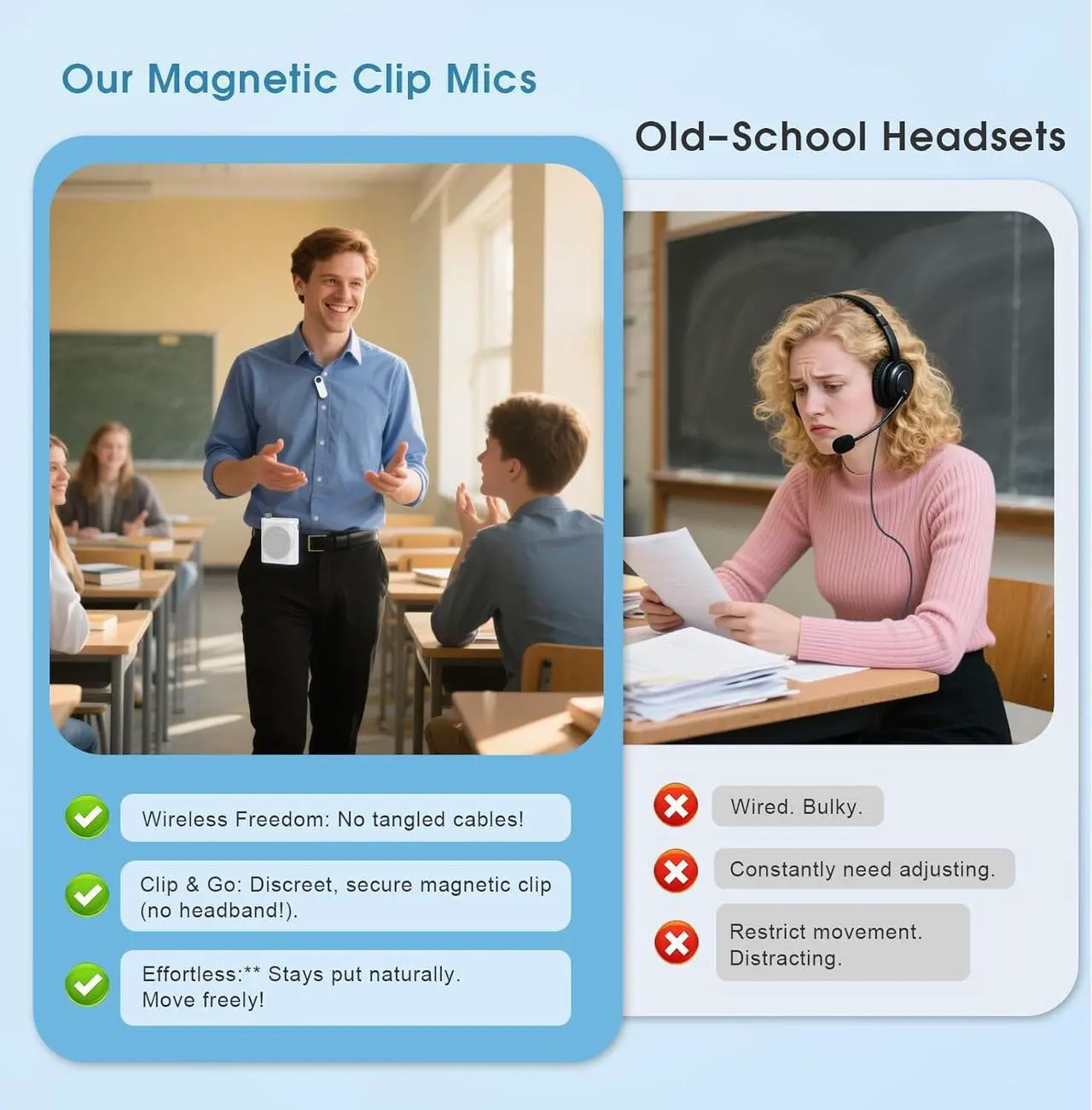 15W Wireless Voice Amplifier with 2 Magnetic Lavalier Mics & Noise Reduction - Bluetooth 5.3 PA System for Teachers, Tour Guide, Yoga - 15H Rechargeable Battery, Waist-Mount Design (White) Black