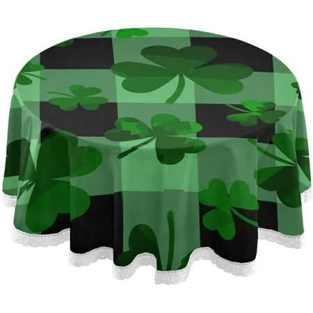 

Hyjoy Shamrocks Plaid Round Tablecloth Green Stripe Washable Polyester Table Cloth Home Restaurat Decorative Table Cover for Wedding Party Dining 60in