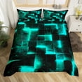 thumbnail image 2 of YST Housse de Couette Noire et Turquoise Simple Moderne Abstrait Ensemble de Literie Simple, Housse de Couette à Carreaux Lumineux 3D Dégradé Grille Ensemble de Lit, Literie Carrée Néon 2 Pcs (Noir Réversible), 2 of 6