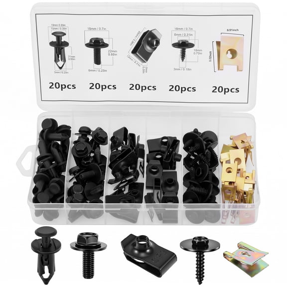 100Pcs Car Body Screws and Bolts Set Easy Install for Bumper Fender Liner