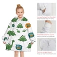 thumbnail image 6 of White Green Dinosaurs Speech Bubbles Pattern Blanket Hoodies for Kids 6-13YR Oversize Wearable Blanket Hoodies for Boys Girls Teens, 6 of 7
