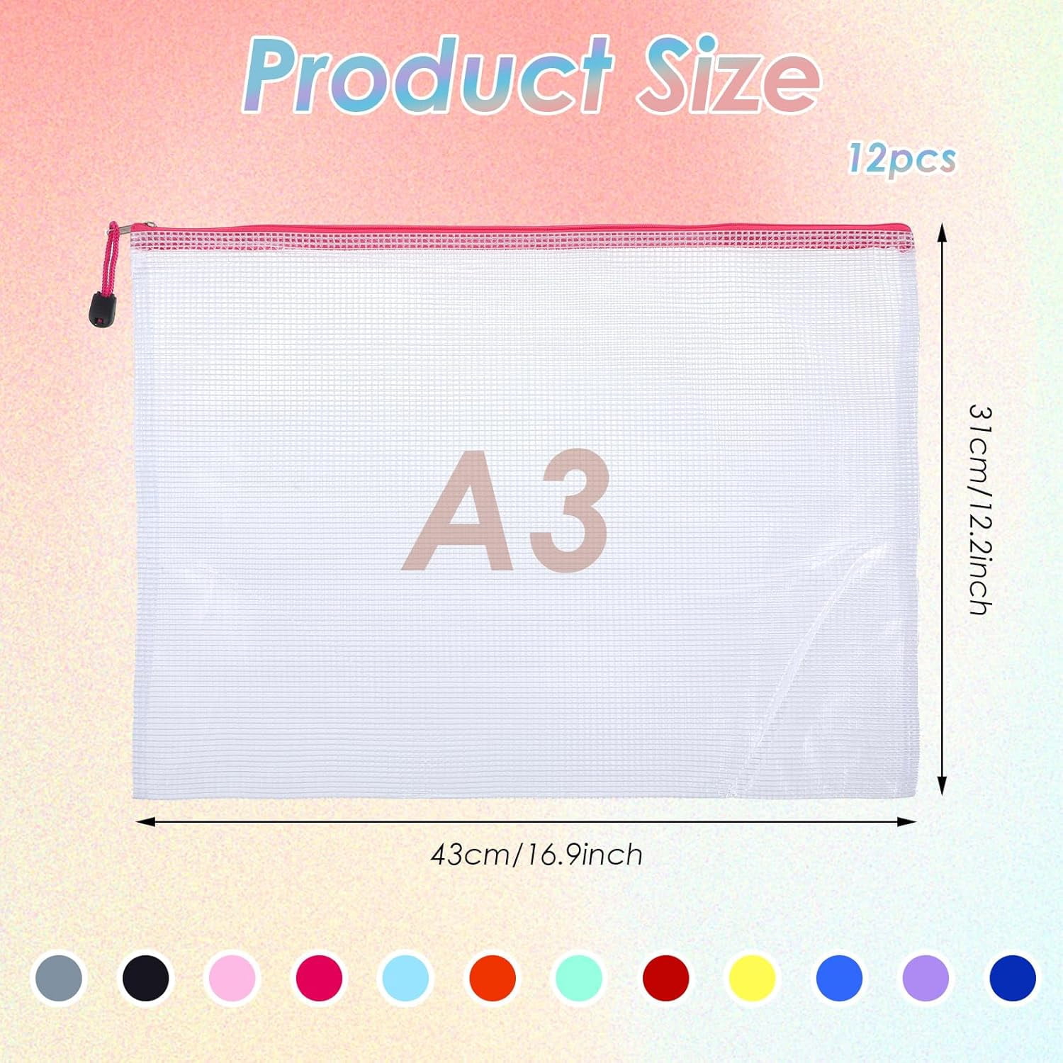 XD5-Extra Large Mesh Zipper Pouch Bags Puzzle Storage Bags A3 17x12 Inches Reusable Zipper Pouches Waterproof 12 Colors File Bags for Office Supplies Puzzles Board Game Storage and-5