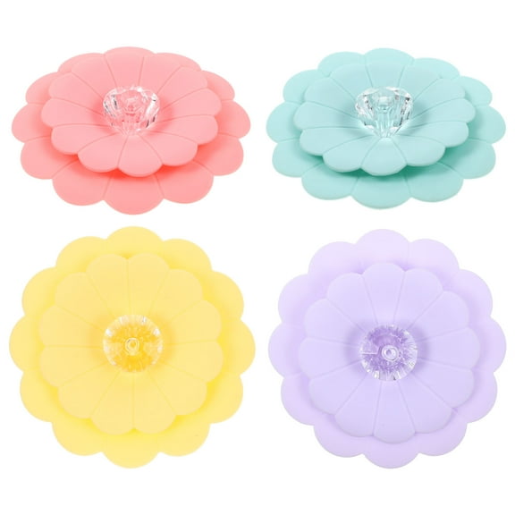 NICEXMAS 4Pcs Silicone Mug Covers Flower Shape Leakproof Cup Lids Heat Resistant