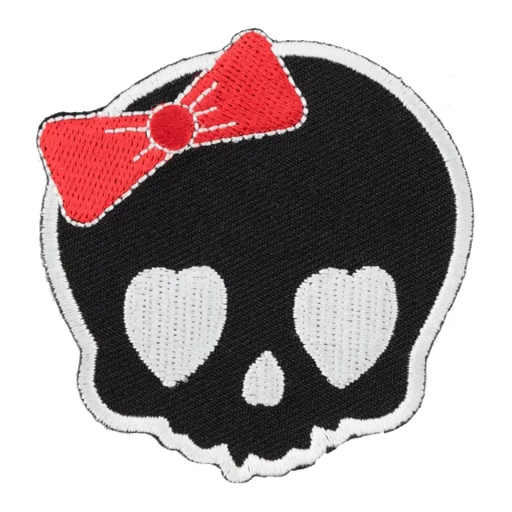 Girly Skull Red Bow Patch, Ladies Skull Patches