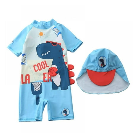

BULLPIANO 0-5 Years Girls Boys One Piece Rash Guard Swimsuit Kid Water Sport Short Swimsuit UPF 50+ Sun Protection Bathing Suits + Cap