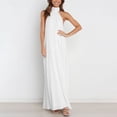 thumbnail image 4 of IUYRTFE Women's Halter Neck High Collar Sleeveless Pleated Maxi Dress Solid Color Flowy Long Formal Gown, 4 of 5