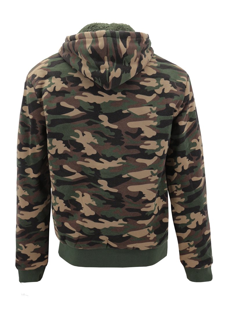 9 Crowns Men's Faux Sherpa Lined Camo Hoodie Jacket (Camo, XX
