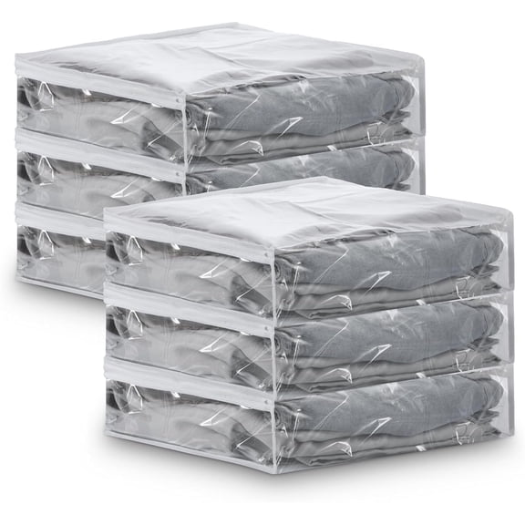 Tutuviw 6 Pcs Clear Vinyl Zippered Sweater Storage Bags,Plastic Clothing Storage Bags with Zipper,Plastic Clothing Storage Bags,Space Saver Comforter Clear Storage Bags,Cube Organizer