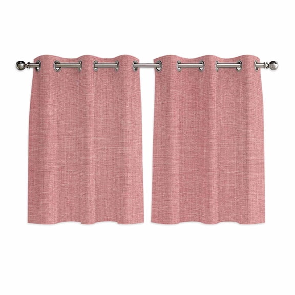 Vintage Peach Pink Kitchen Curtains Short 54 Inch Length, Farmhouse Retro Solid Color Linen Texture Grommet Bedroom Living Room Curtains, Light Filtering Cafe Curtain Drapes 2 Panels Set 84''x54''