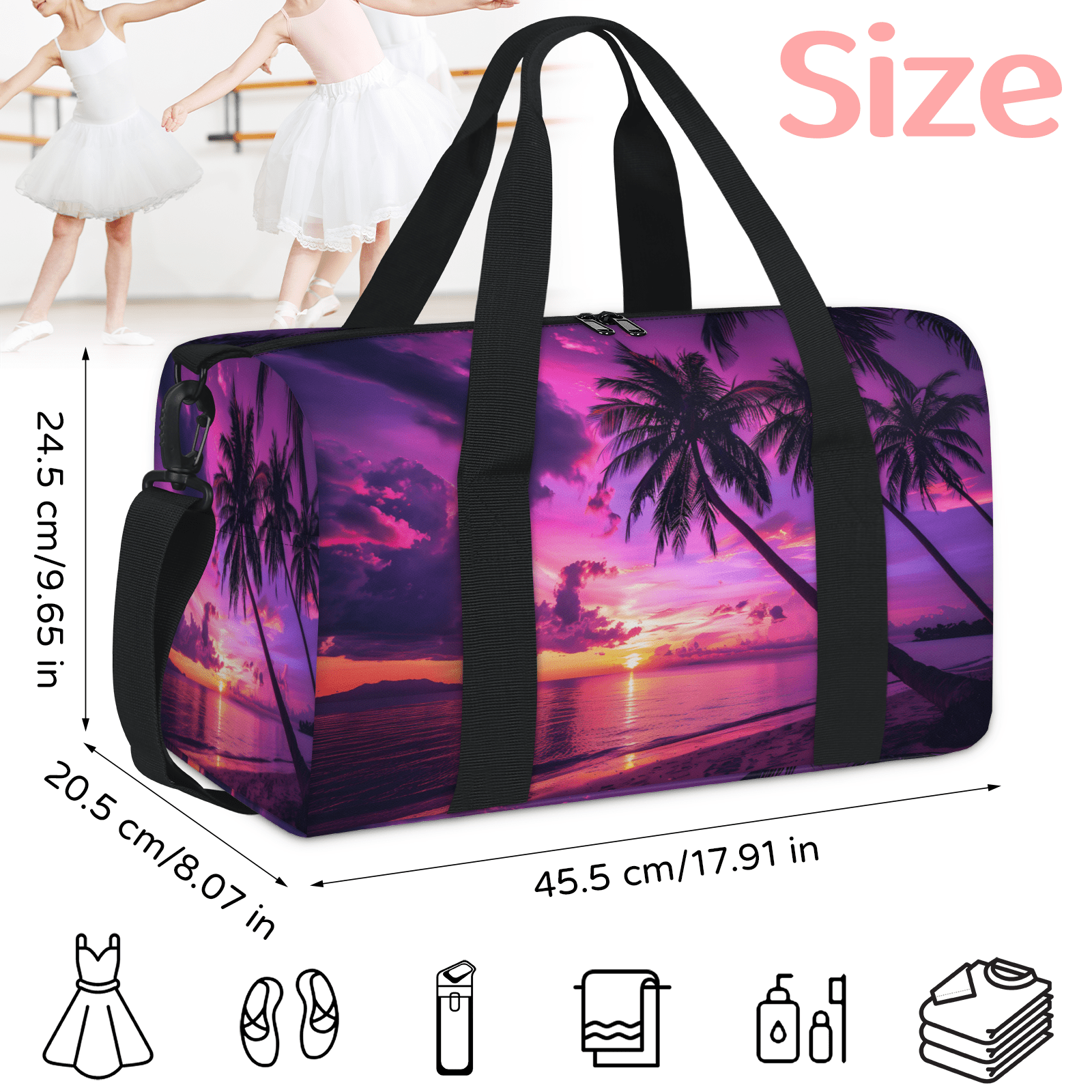 Herdesigns Palm Tropical Beach Tree Travel Duffle Bag Sports Yoga Weekender Overnight Carry on Workout Bags Lightweight Waterproof Gym Tote Bag for Women