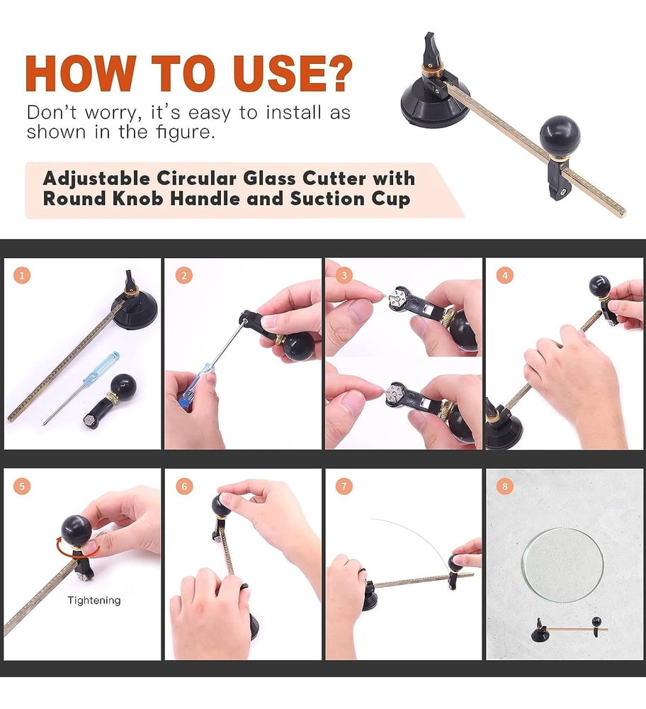 80cm Circular Glass Cutter with 6 Wheels and Suction Cup for Precise Circle Cutting
