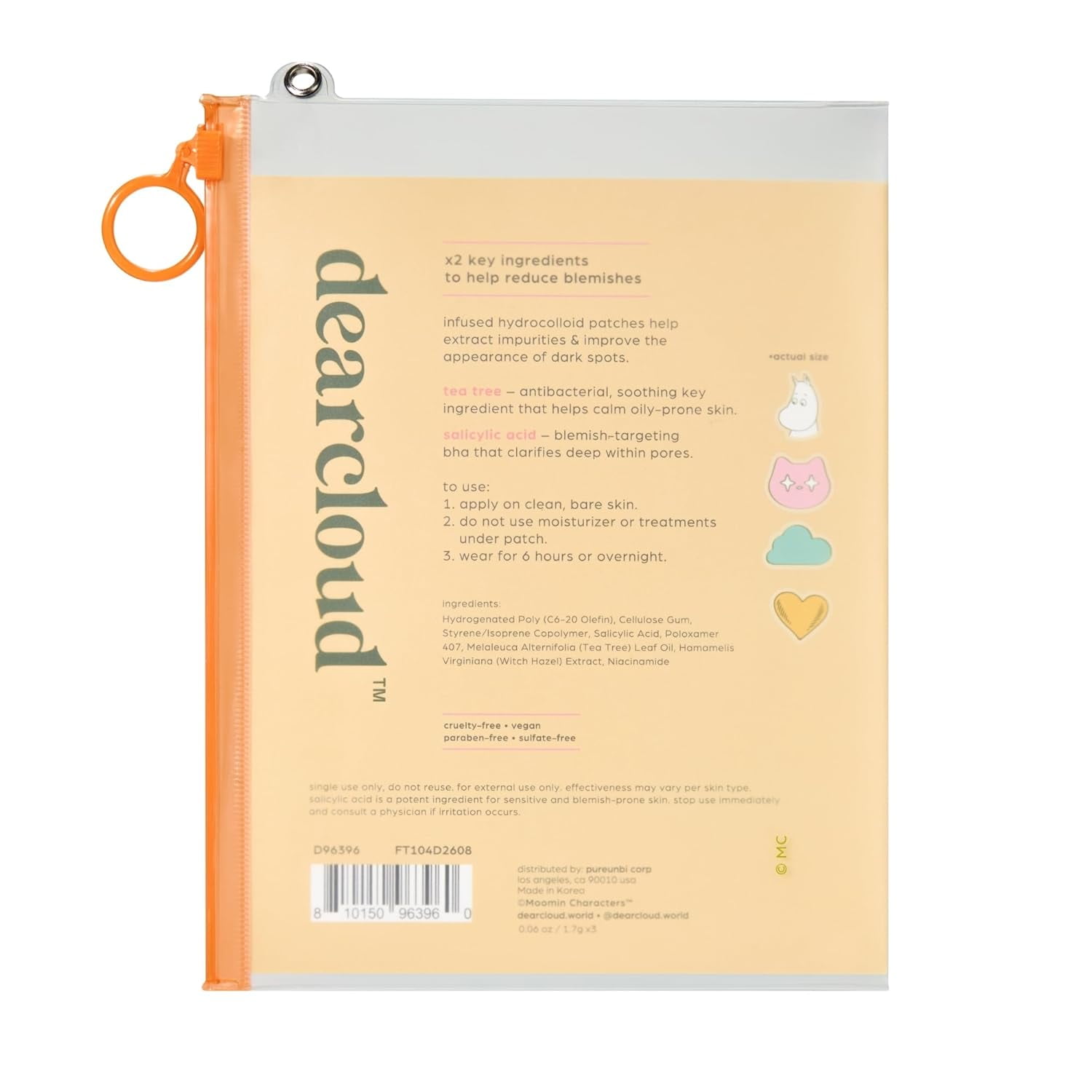 dearcloud x Moomin Farewell, Zits! Hydrocolloid Blemish Patches, Pimple Patches for Face, Acne Spot Treatment With Tea Tree Oil & Salicylic Acid (36 Count)
