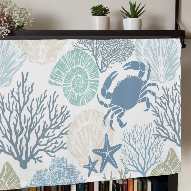 Coastal Crab Rod Pocket Curtain Valance, Nautical Beach Marine Life ...