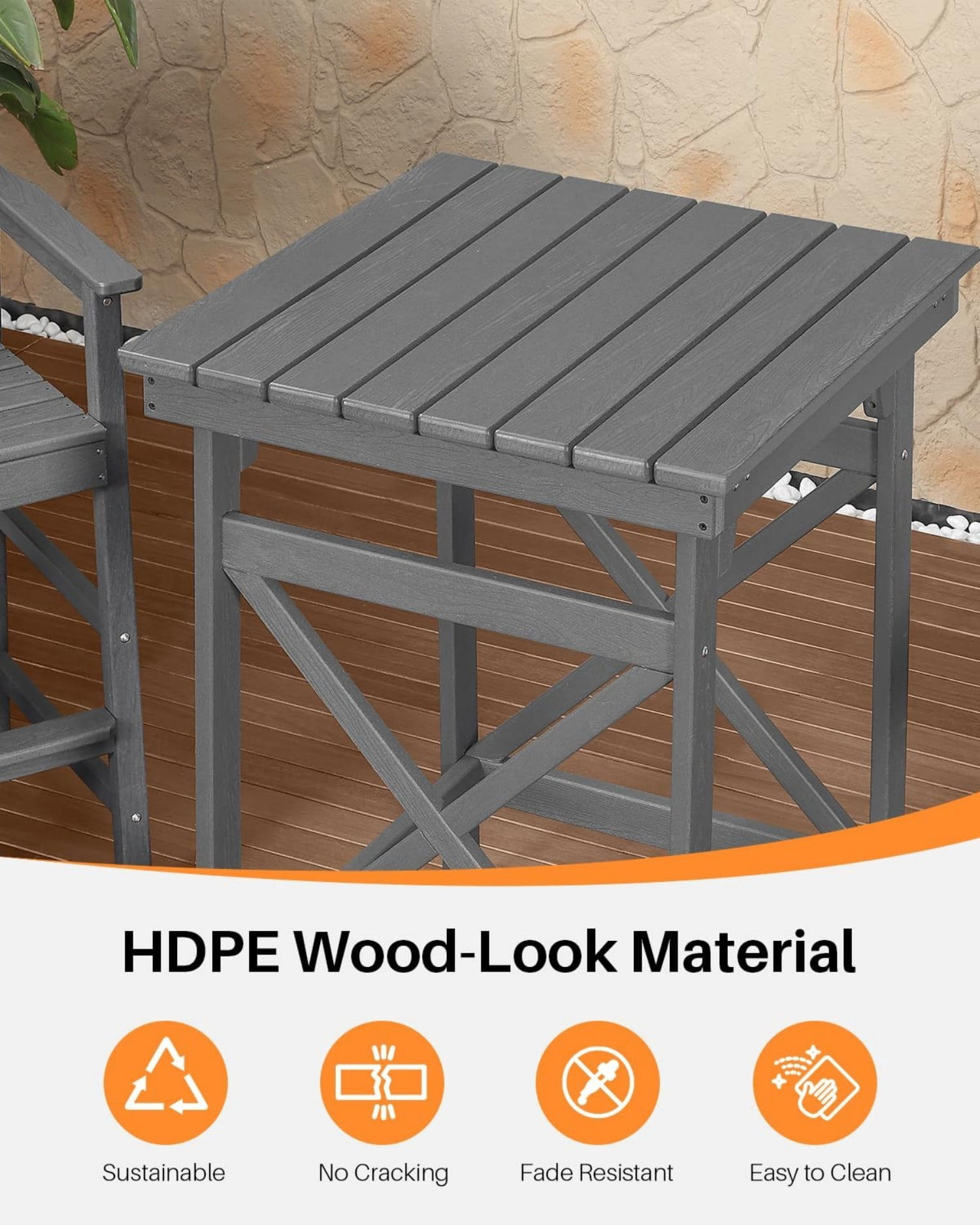 HDPE Outdoor Bar Table, 41" Adirondack Patio Bar Height Table, Weather Resistant High Top Pub Table for Poolside, Balcony, Porch, Garden, Smoke Gray