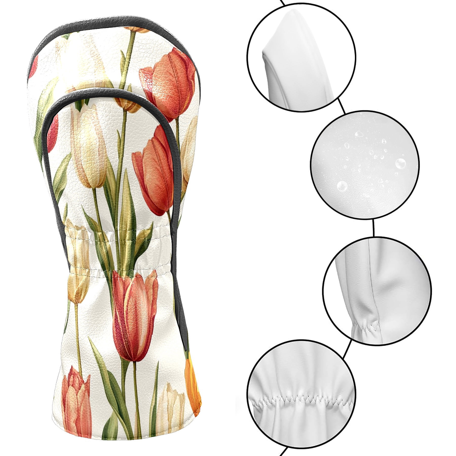 Golf Club Covers PU Leather Waterproof Head Covers for Fairway Woods Hybrids Tulip Unisex Fits Most Brands